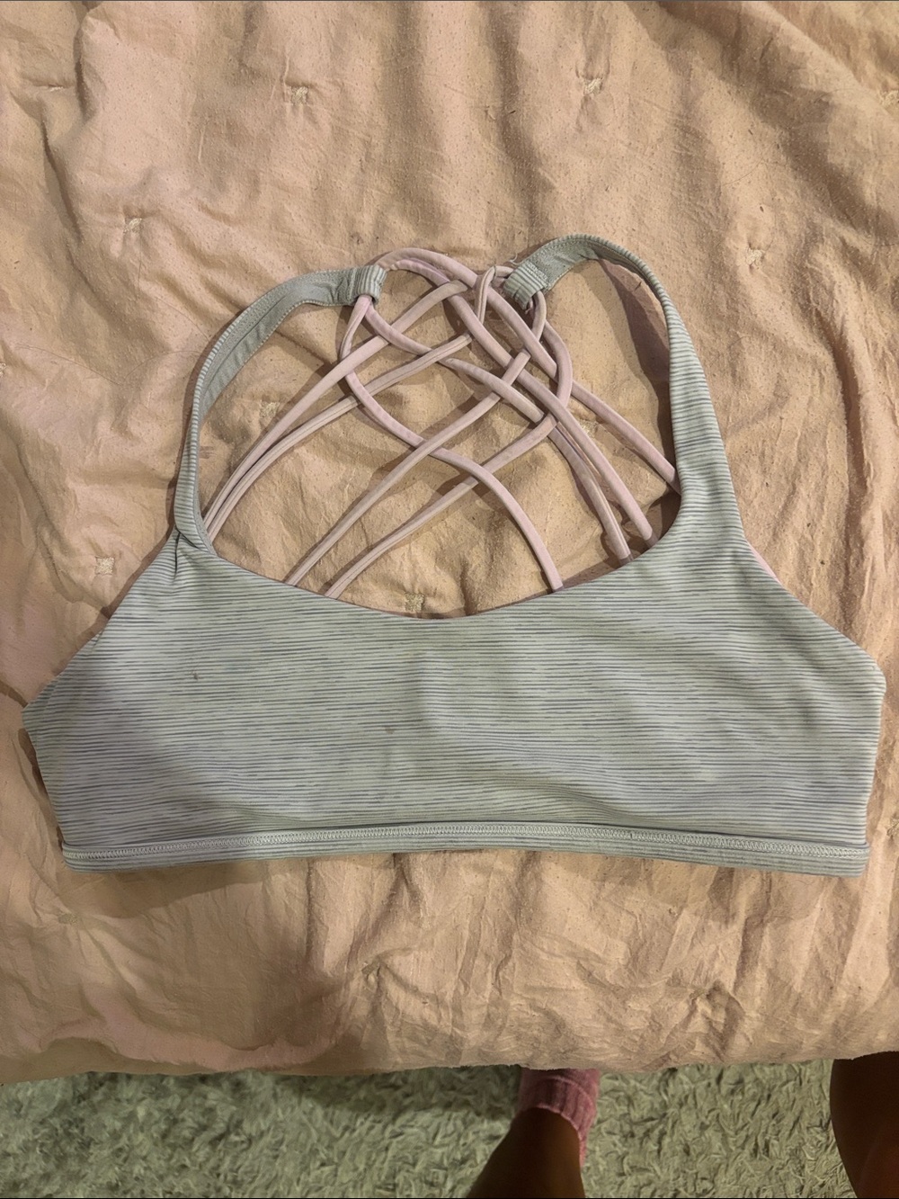 lululemon athletica Light Grey Sports Bra with Pink Strappy Back